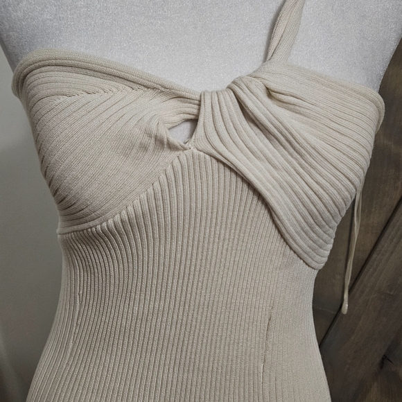 YACHT CLUB Knit One Shoulder Side Slit Midi Dress In Beige. Size S/M NWT - Picture 2 of 13